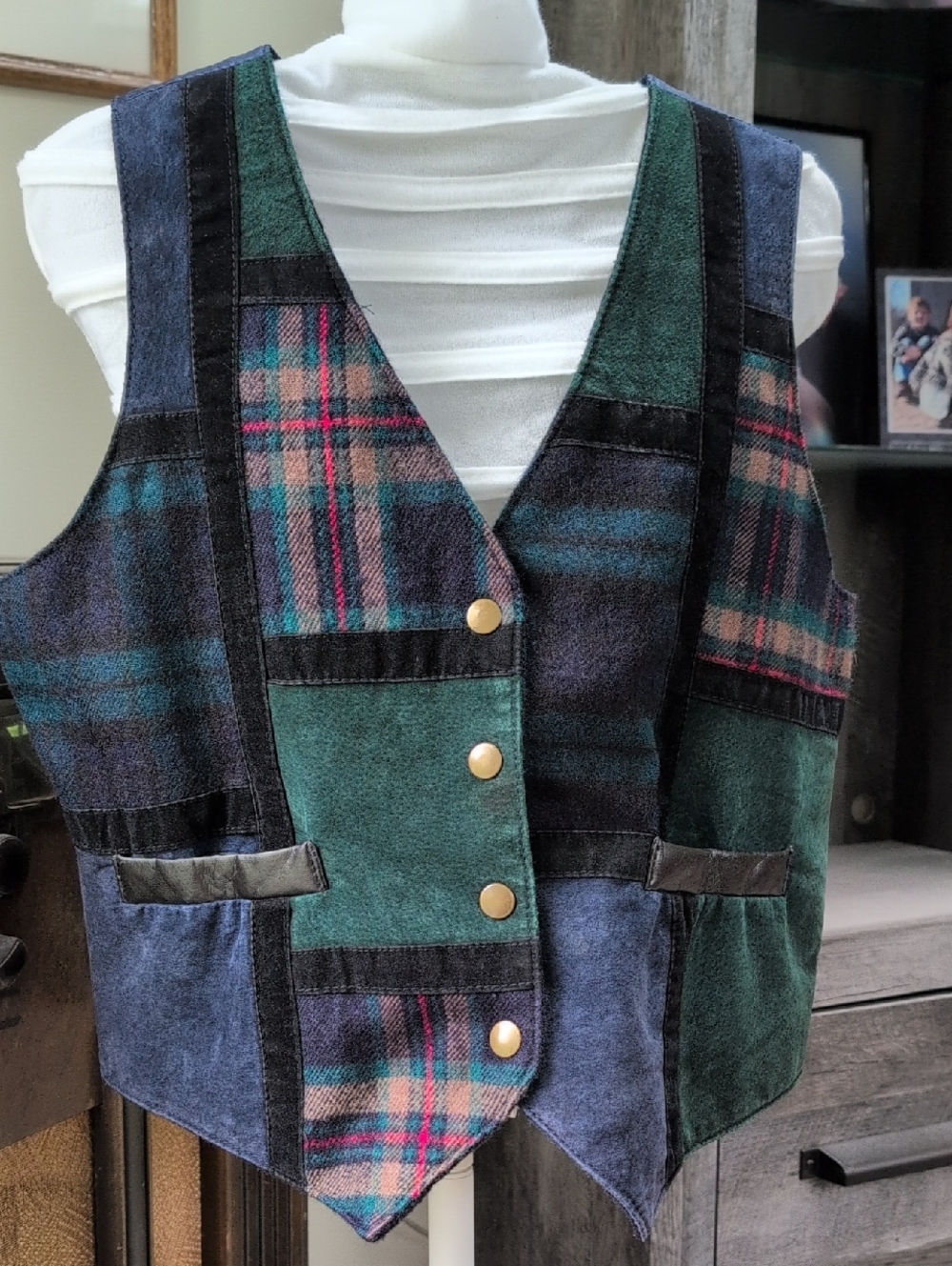 Genuine Vintage Suede, Leather, & Tartan Patchwork Vest